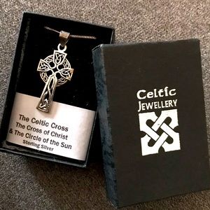 New Sterling Silver Irish Celtic Cross Necklace